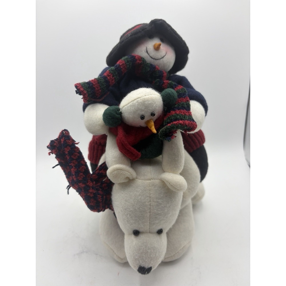 TJ Collection Snowman Riding Polar Bear Plush Christmas Winter Decor 11" Holiday